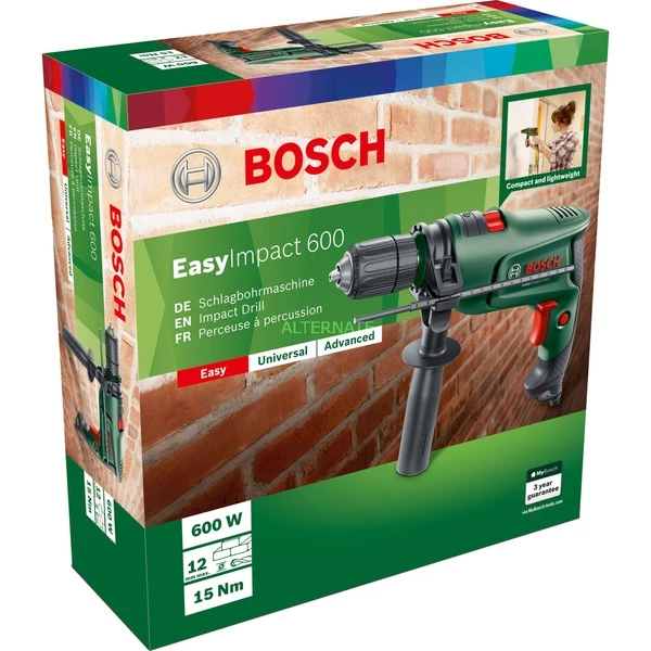 Bosch Easy Impact 600 600 W 3000 Tr/min Sans Clé, Perceuse à Percussion